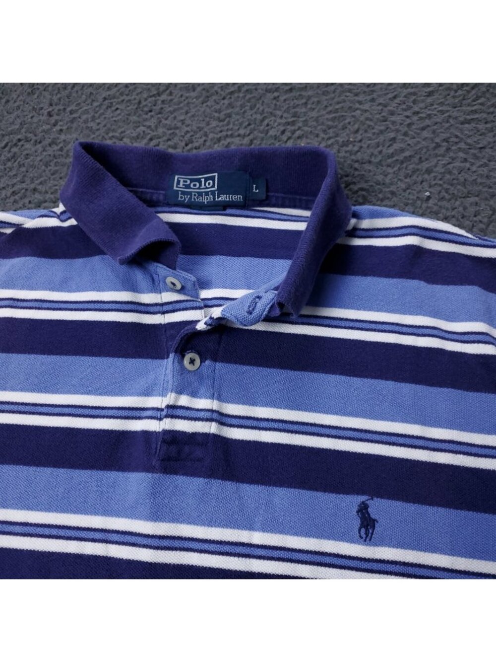 Polo Ralph Lauren Shirt  Mens Size L Large Striped Short Sleeve Cotton Blue VTG